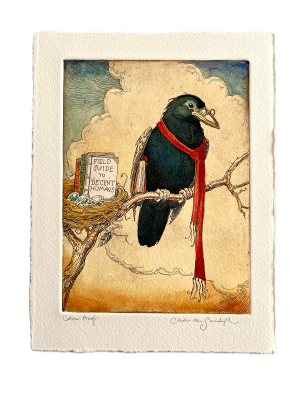 [Scholarly Crow. An original handcoloured copperplate etching.]