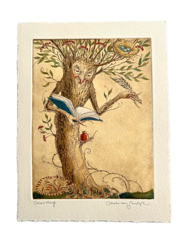 [Tree Scribe. An original handcoloured copperplate etching.]