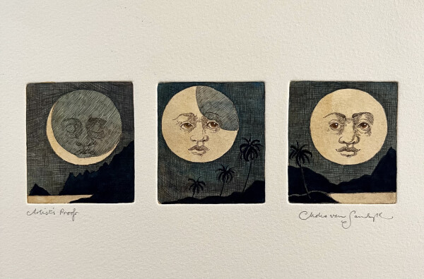 [Three Moons. An original handcoloured copperplate etching.]