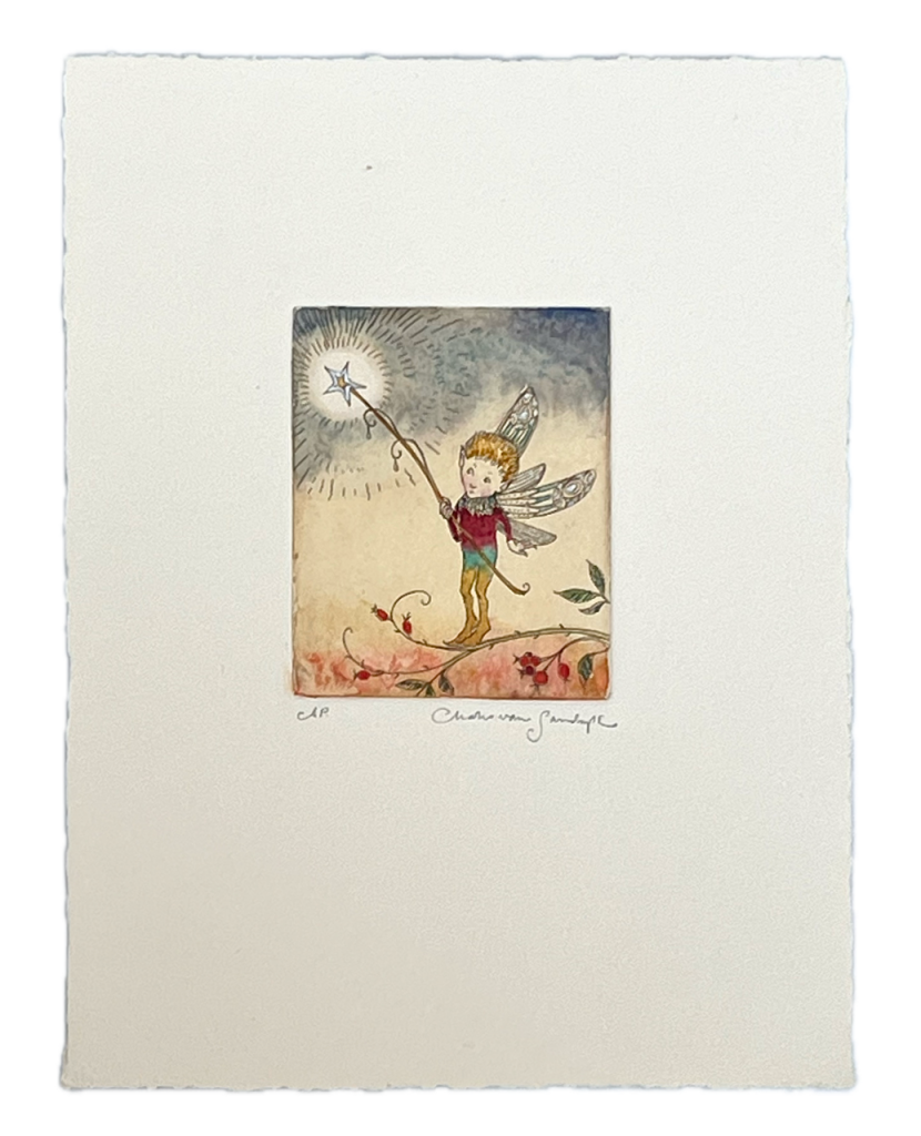 [The silvered wand fairy. Original handcoloured copperplate etching.]